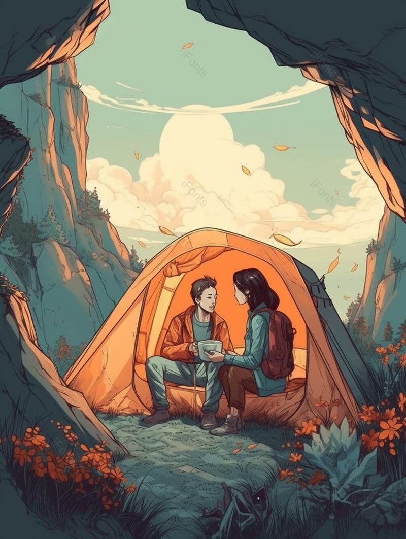 两个人在山下露营背景,插画/手绘图,插画/手绘图库,插画/手绘图下载,插画/手绘